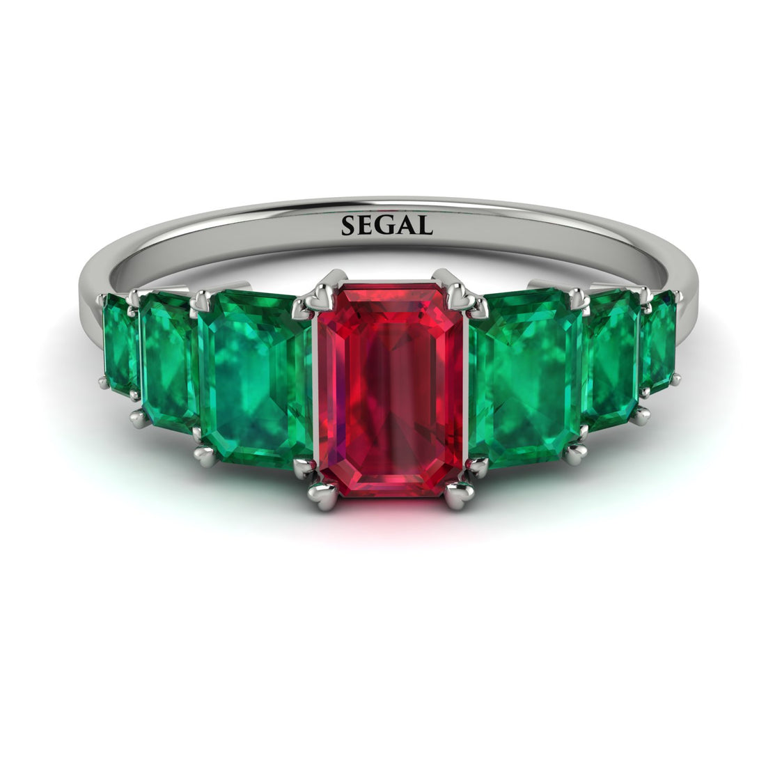 Emerald Cut Ruby Geometrical Ring - Briella No. 27