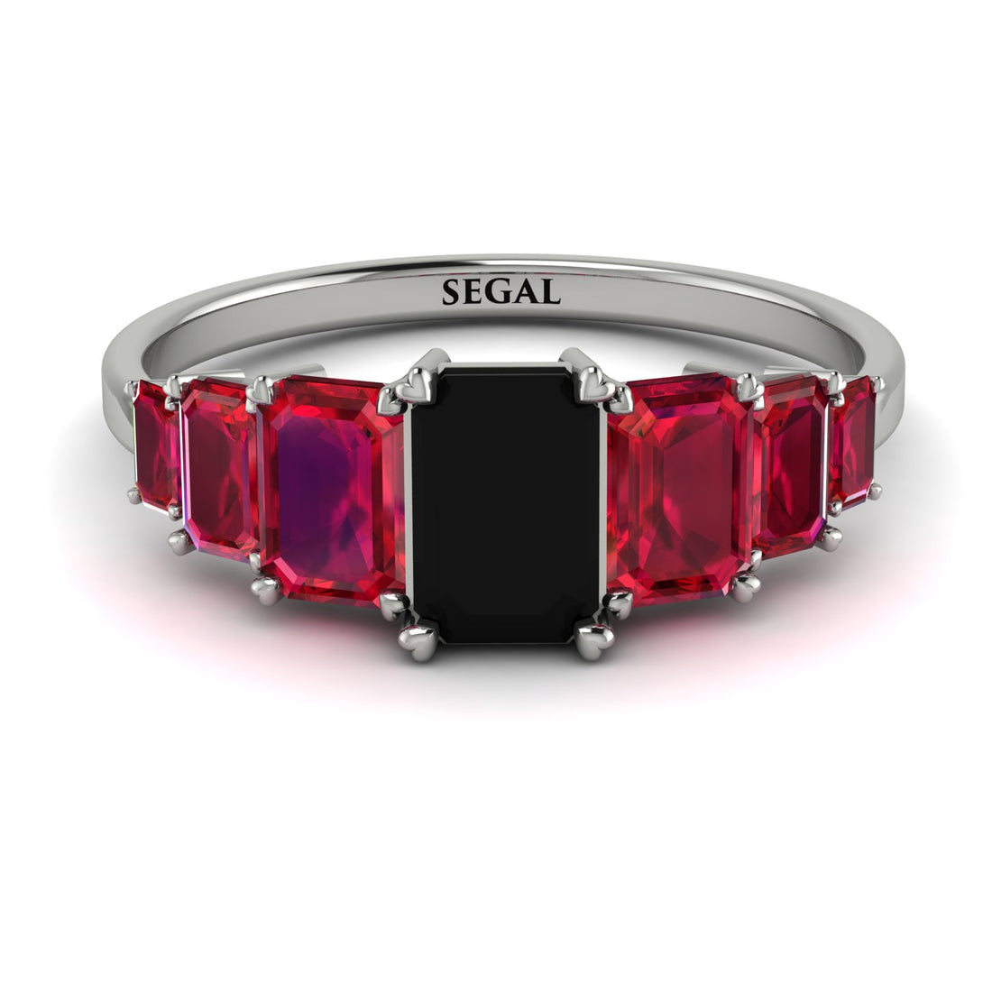 Emerald Cut Black Diamond Geometrical Ring - Briella No. 54