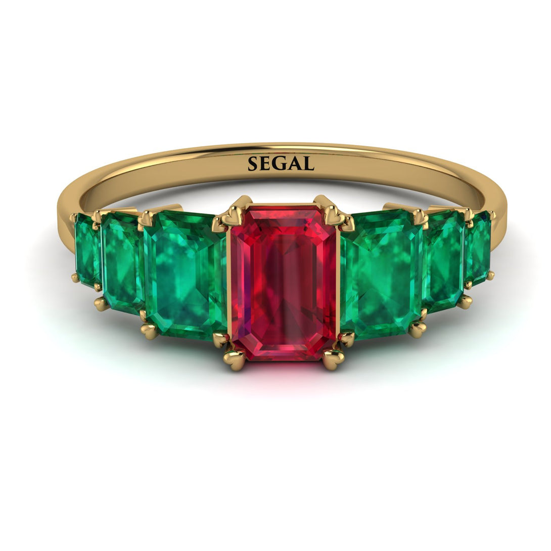 Emerald Cut Ruby Geometrical Ring - Briella No. 25