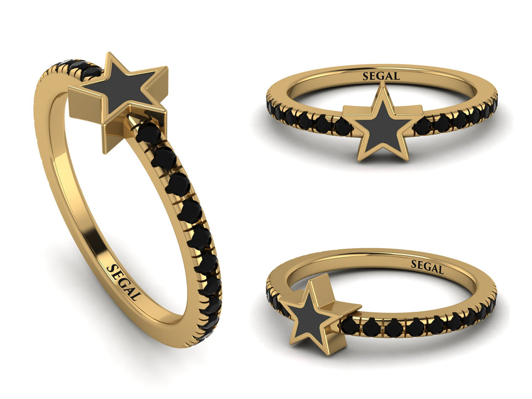 Elegant Enamel Star Black Diamond Ring - Star No. 7