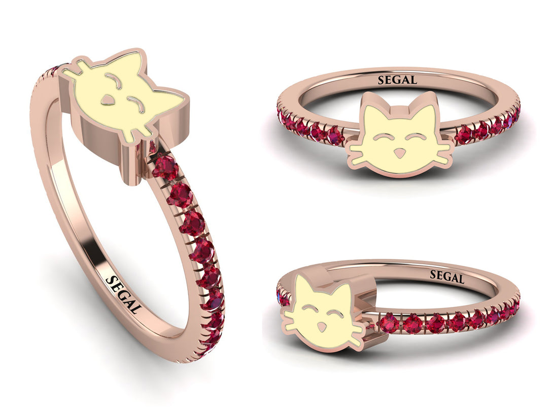 Elegant Enamel Cat Ruby Ring - Cat No. 11