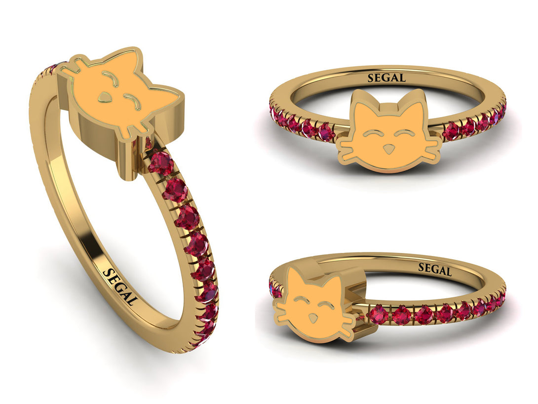 Elegant Enamel Cat Ruby Ring - Cat No. 10