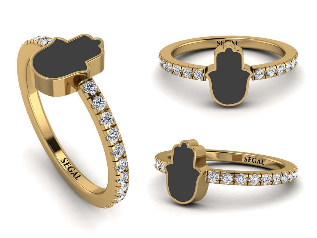 Elegant Enamel Hamsa Diamond Ring - Hamsa No. 1