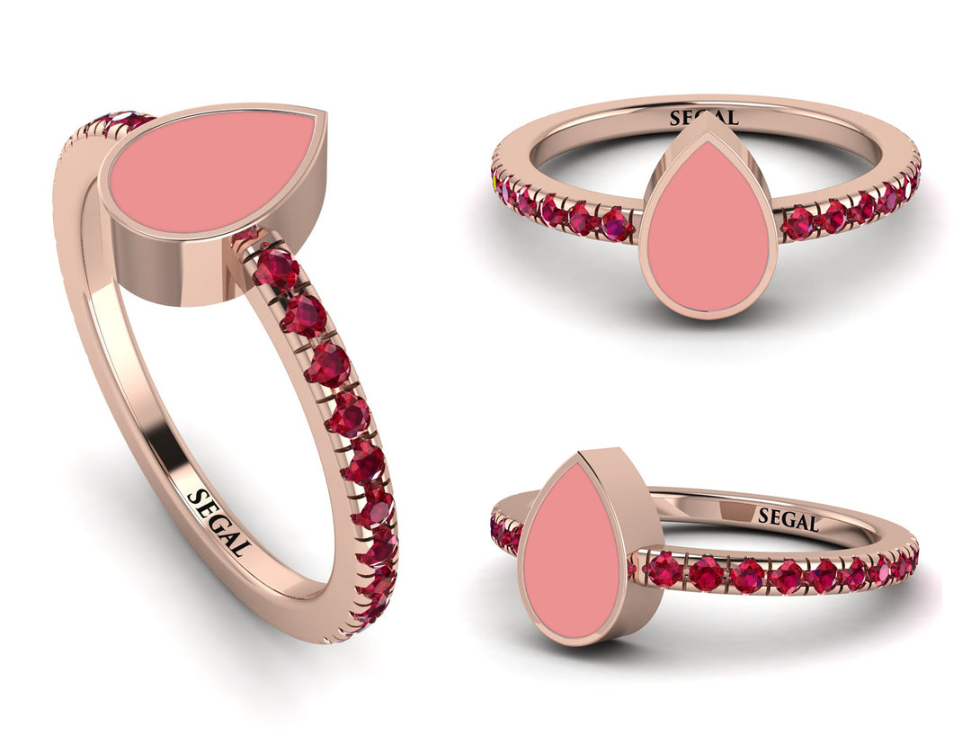 Elegant Enamel Pear Ruby Ring - Pear No. 11
