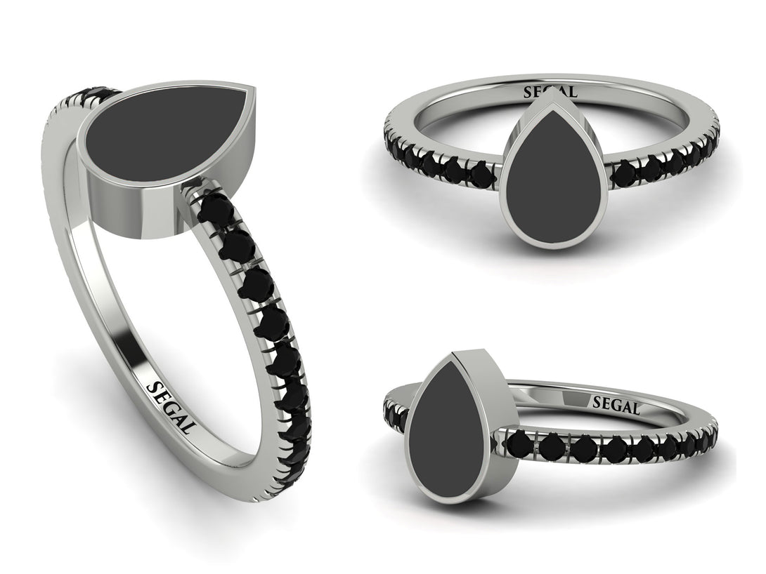 Elegant Enamel Pear Black Diamond Ring - Pear No. 9