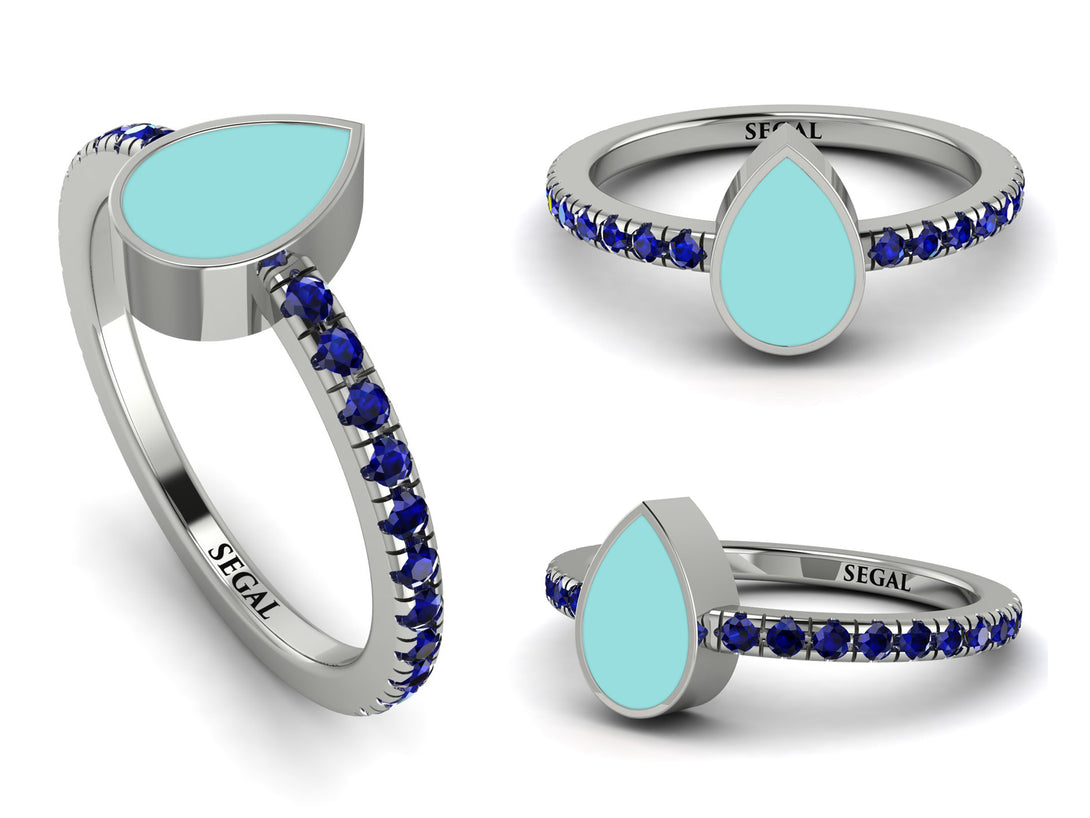 Elegant Enamel Pear Sapphire Ring - Pear No. 15