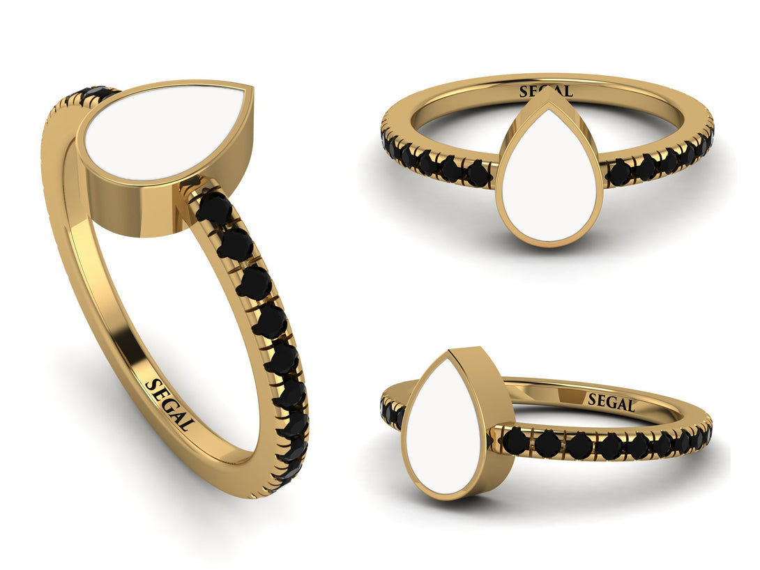 Elegant Enamel Pear Black Diamond Ring - Pear No. 7