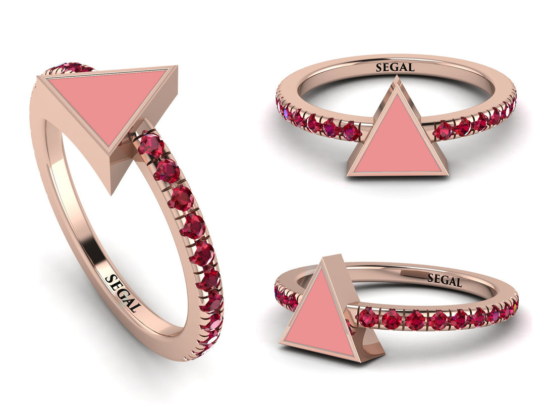 Elegant Enamel Triangle Ruby Ring - Triangle No. 11