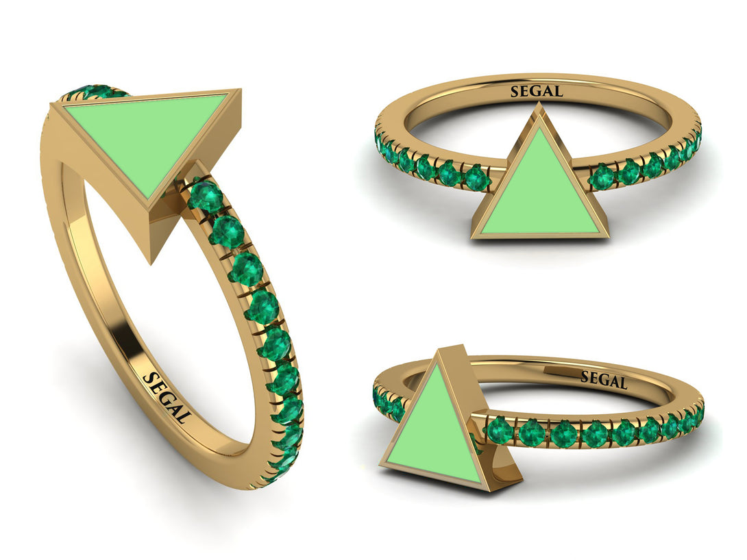 Elegant Enamel Triangle Emerald Ring - Triangle No. 4