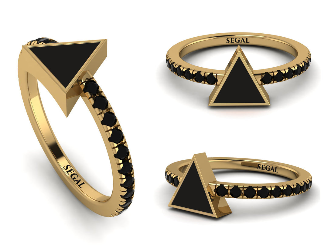 Elegant Enamel Triangle Black Diamond Ring - Triangle No. 7