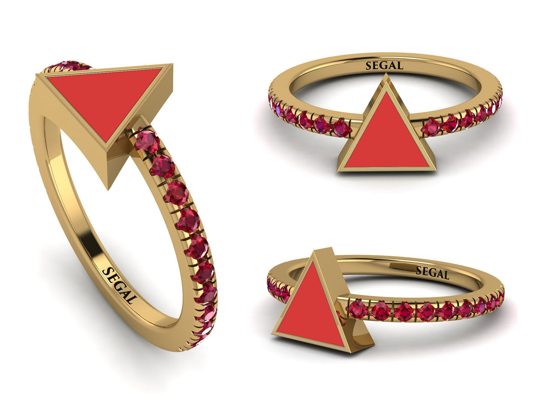 Elegant Enamel Triangle Ruby Ring - Triangle No. 10