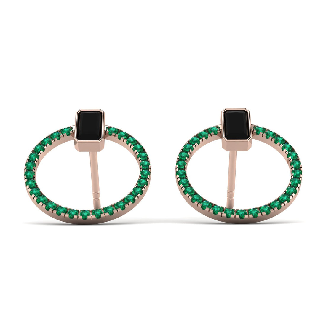 Emerald Cut Circle Black Diamond Earrings - Oaklyn No. 23
