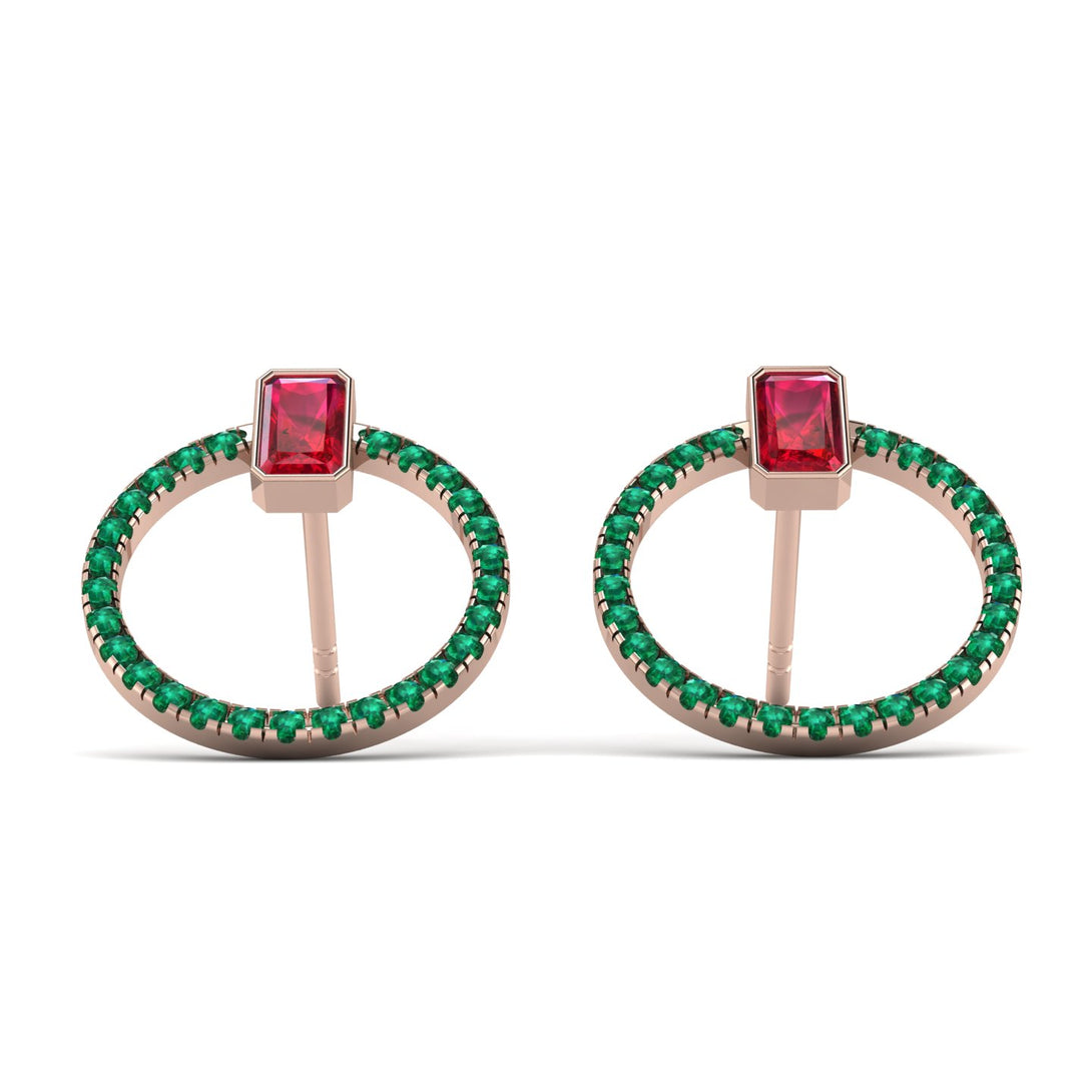 Emerald Cut Circle Ruby Earrings - Oaklyn No. 26