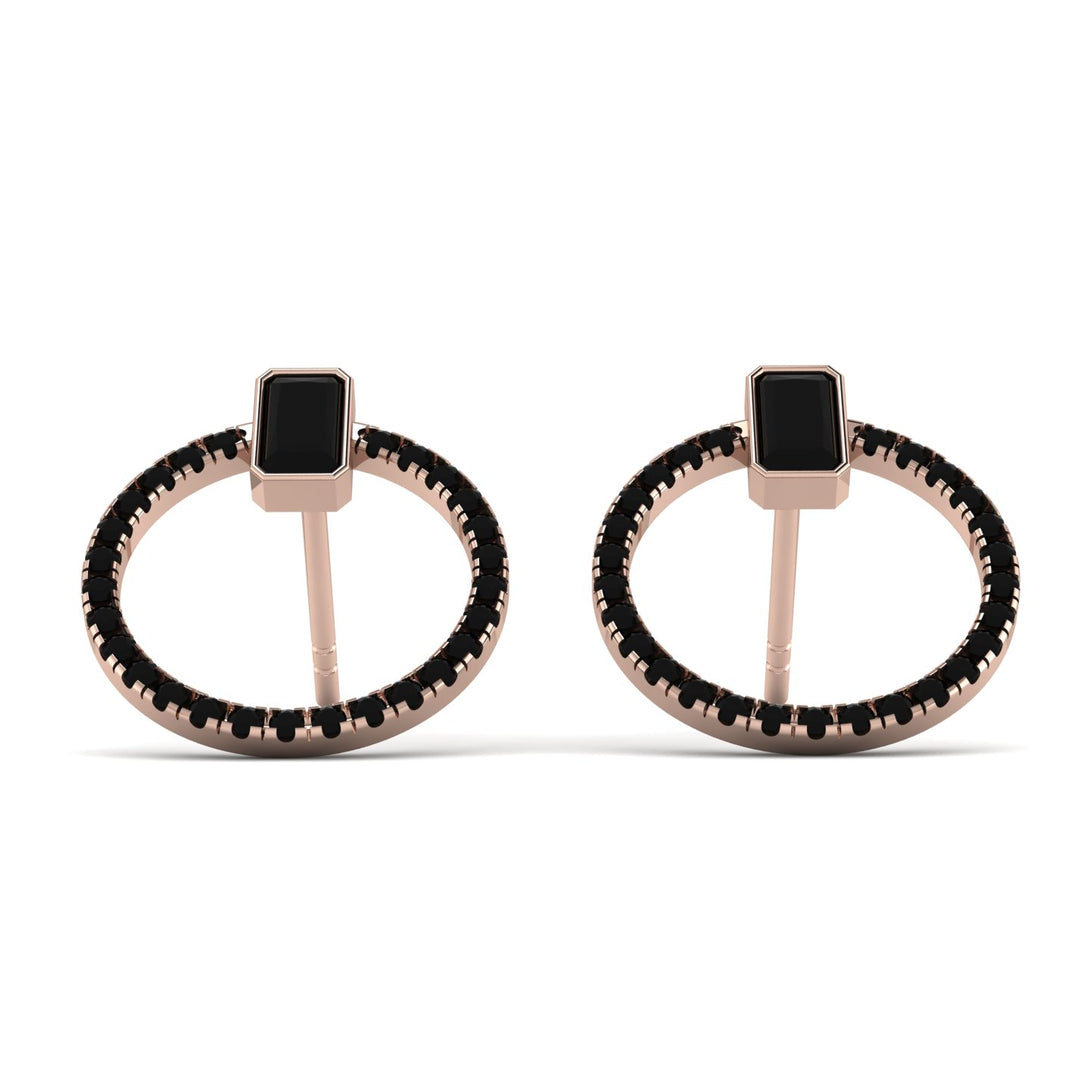 Emerald Cut Circle Black Diamond Earrings - Oaklyn No. 38