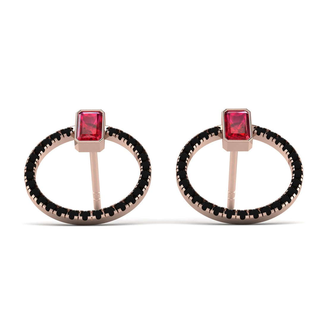 Emerald Cut Circle Ruby Earrings - Oaklyn No. 41