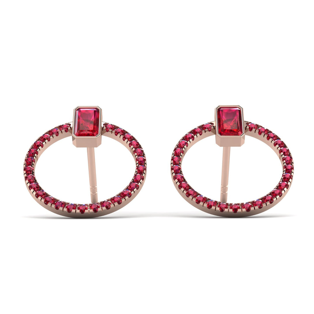 Emerald Cut Circle Ruby Earrings - Oaklyn No. 56
