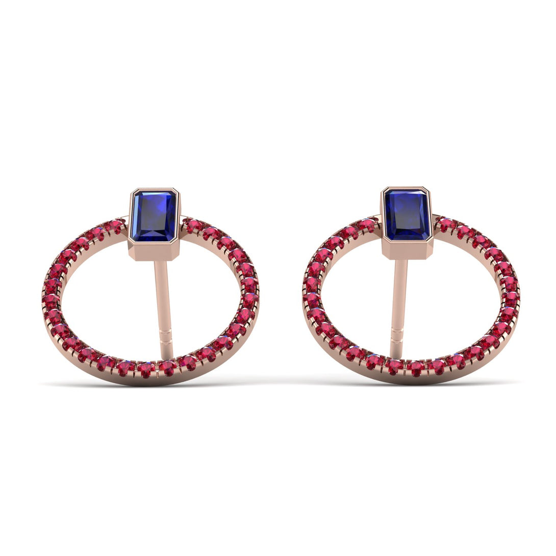 Emerald Cut Circle Sapphire Earrings - Oaklyn No. 59