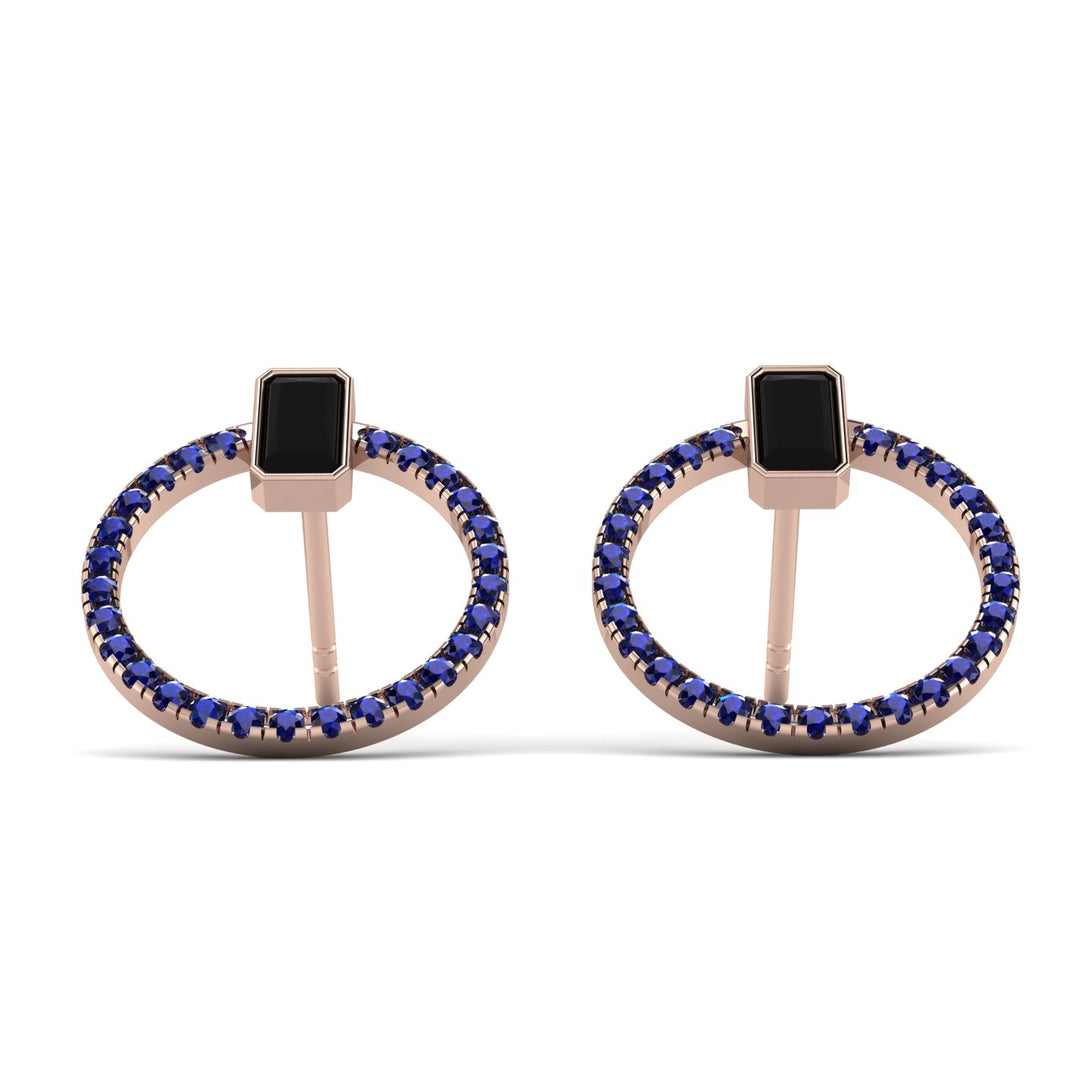 Emerald Cut Circle Black Diamond Earrings - Oaklyn No. 68
