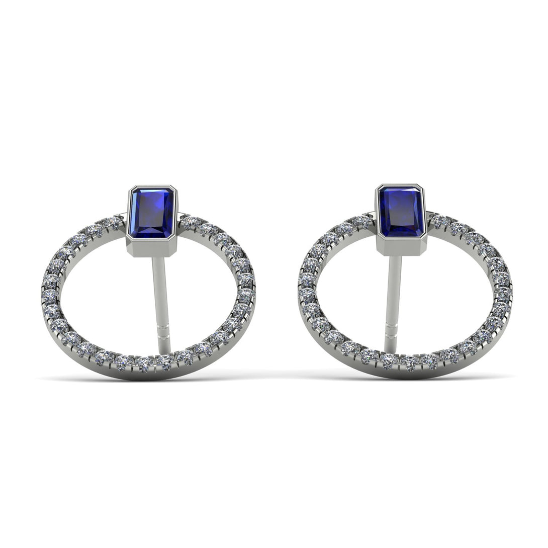 Emerald Cut Circle Sapphire Earrings - Oaklyn No. 15