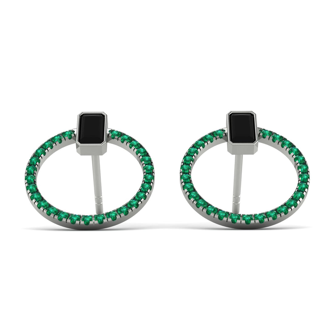 Emerald Cut Circle Black Diamond Earrings - Oaklyn No. 24
