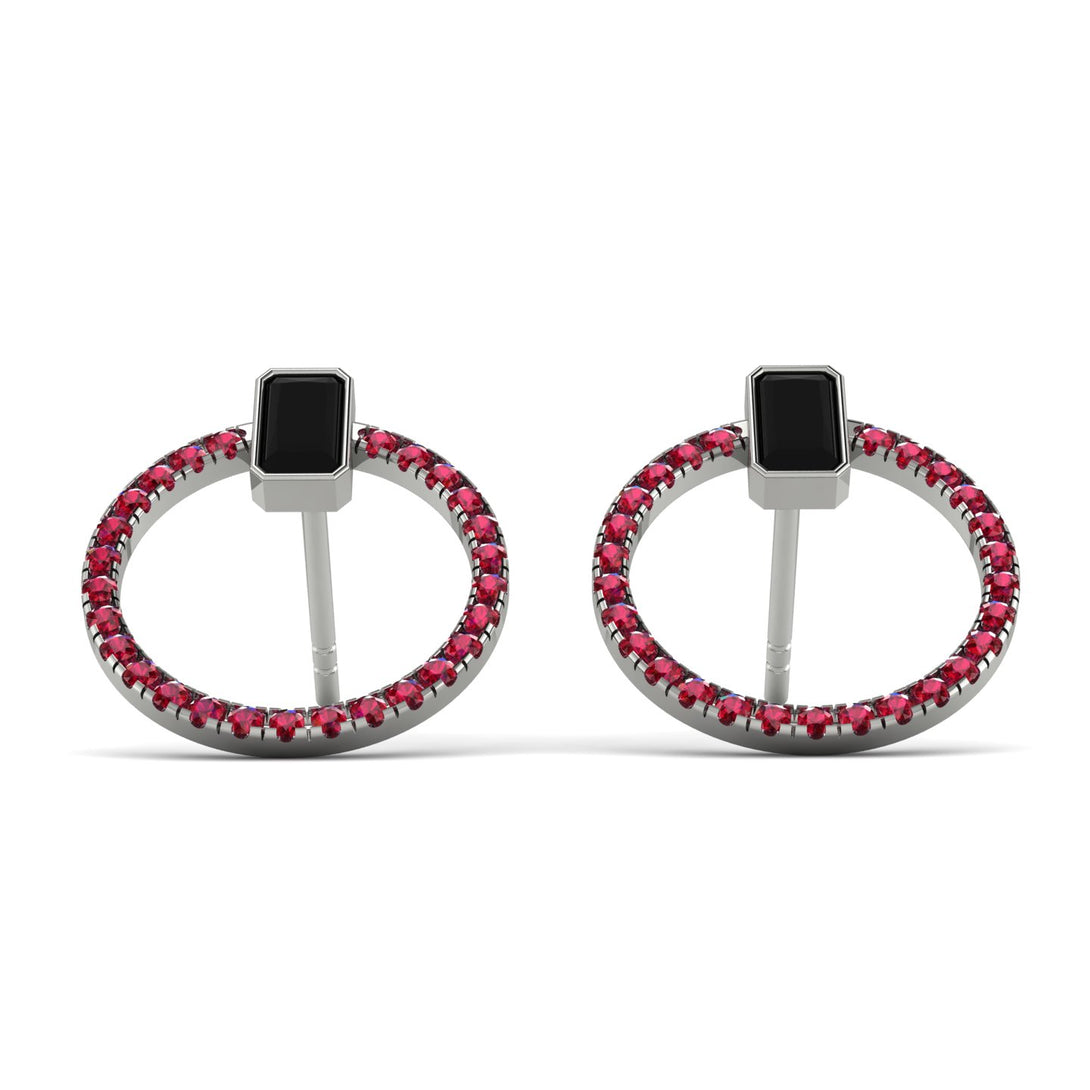 Emerald Cut Circle Black Diamond Earrings - Oaklyn No. 54