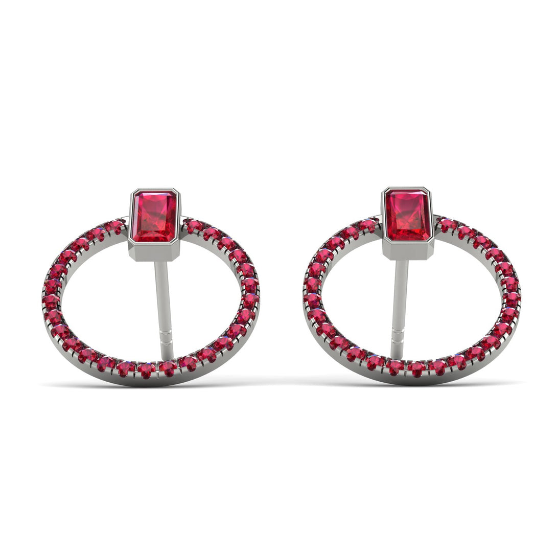 Emerald Cut Circle Ruby Earrings - Oaklyn No. 57