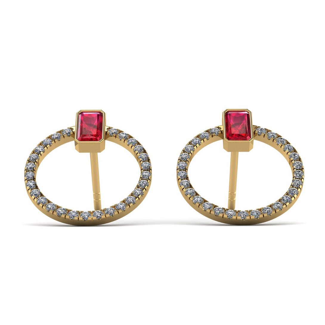 Emerald Cut Circle Ruby Earrings - Oaklyn No. 10