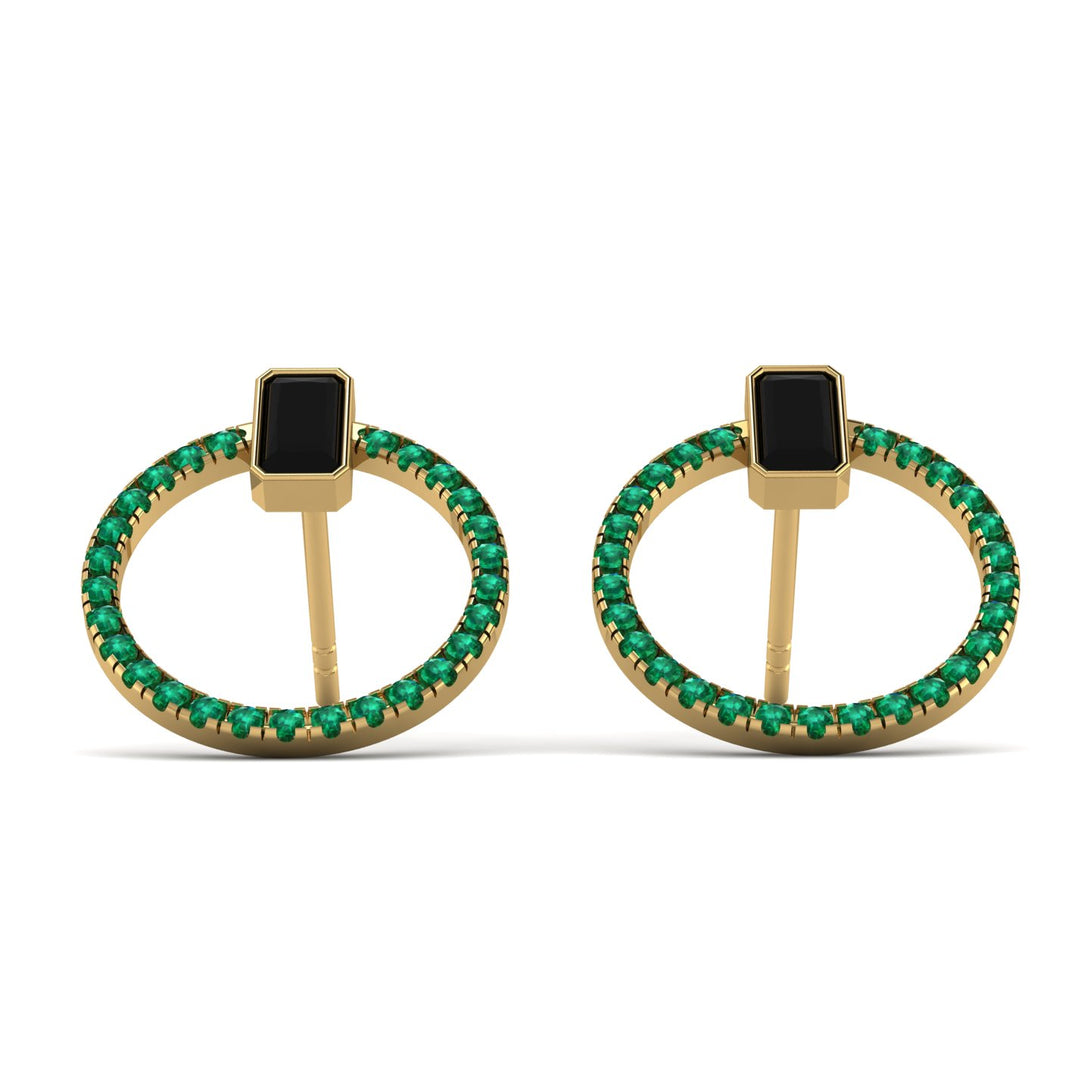 Emerald Cut Circle Black Diamond Earrings - Oaklyn No. 22