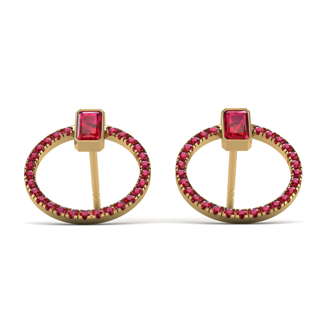 Emerald Cut Circle Ruby Earrings - Oaklyn No. 55