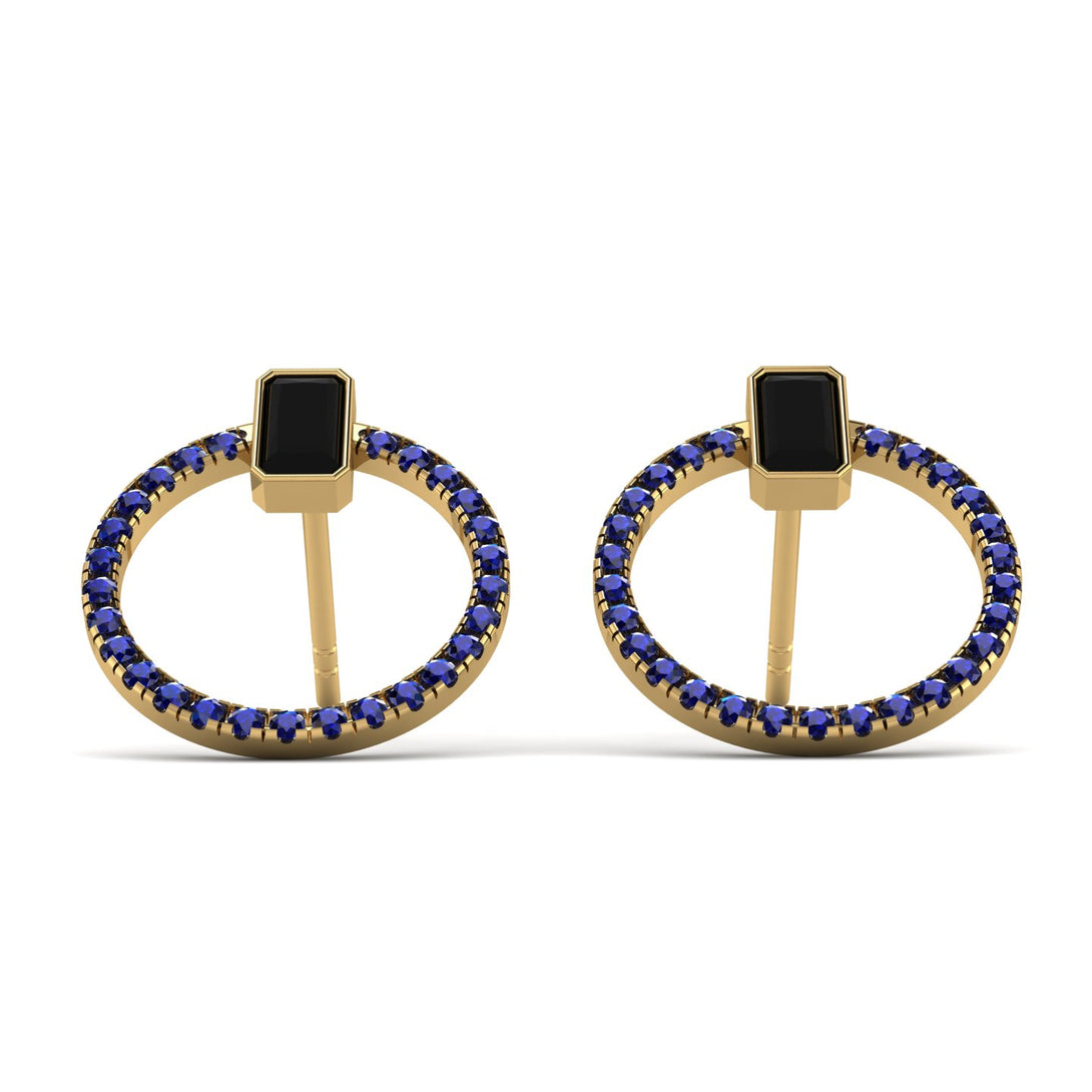Emerald Cut Circle Black Diamond Earrings - Oaklyn No. 67
