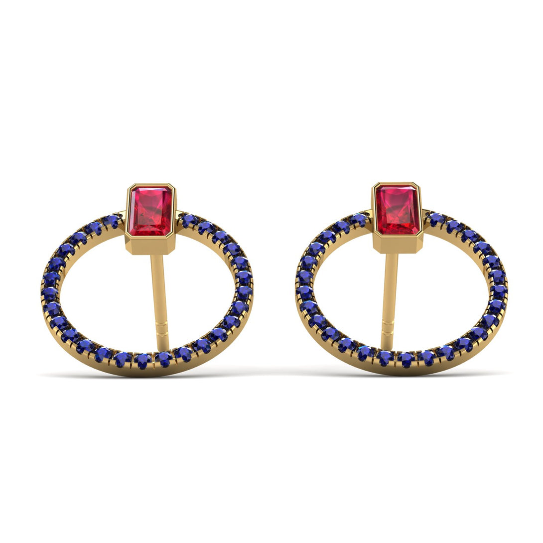 Emerald Cut Circle Ruby Earrings - Oaklyn No. 70