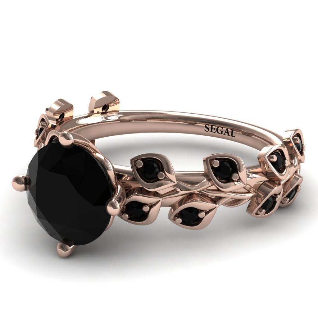2 carat Rose Gold Black Diamond Engagement Ring Leaves All Around - Sydney