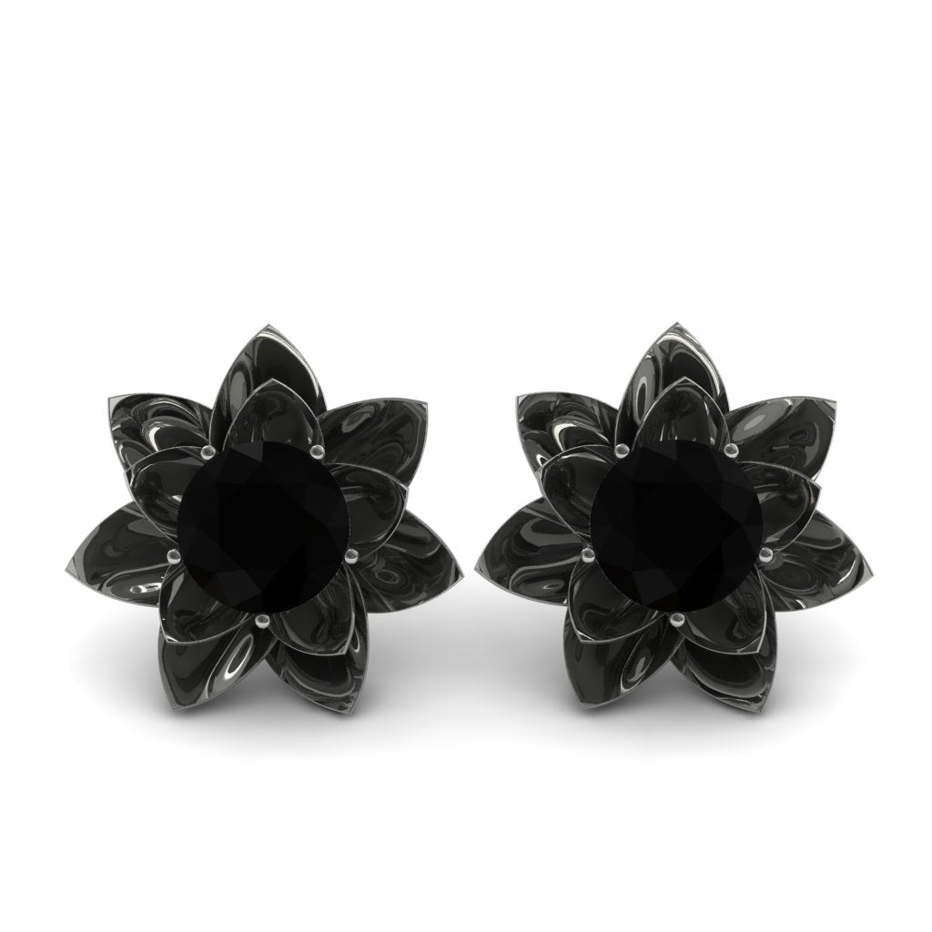 Lotus Flower Black Diamond Earrings - Lotus no. 6