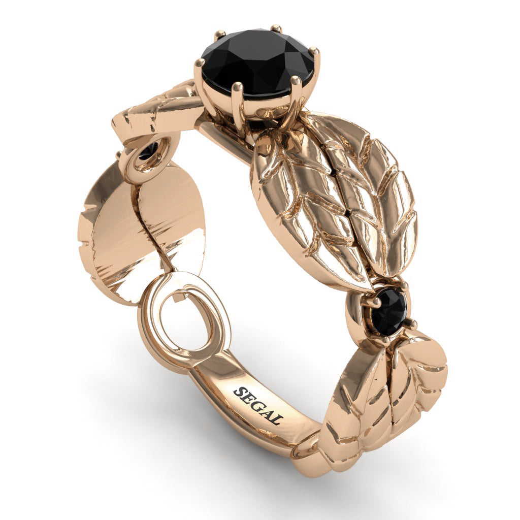 Unique Engagement Ring 14K Rose Gold Leafs Vintage Black Diamond With White diamond - Scarlett No. 17