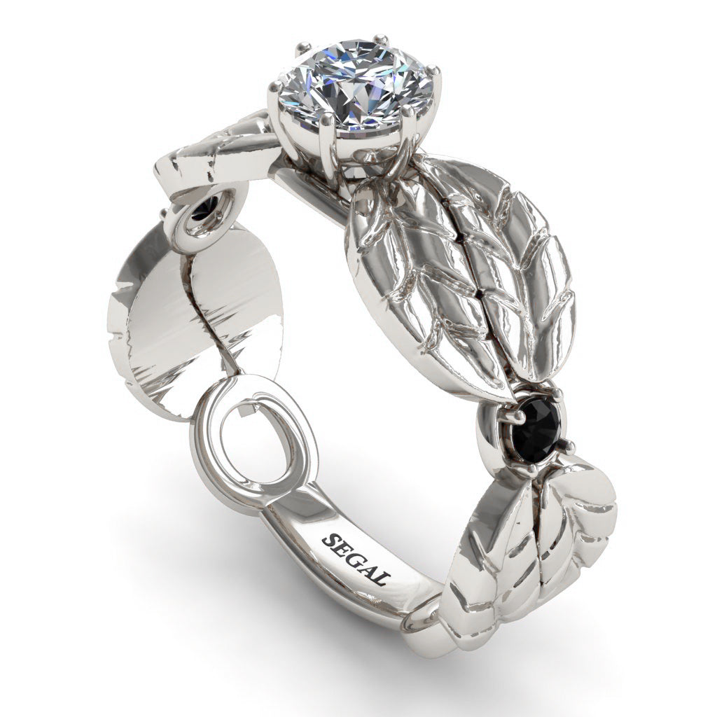 Unique Engagement Ring Diamond ring 14K White Gold Leafs Vintage White diamond - Scarlett No. 12