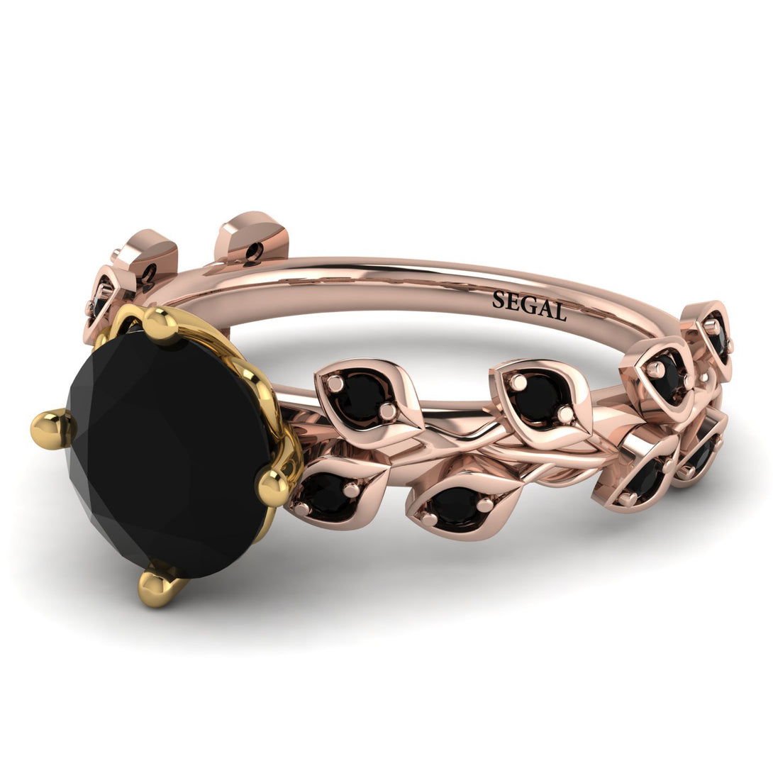 Two Tones Hers 2 Carat Black Diamond Engagement Ring Leaves All Around - Sydney 2ct No. 79