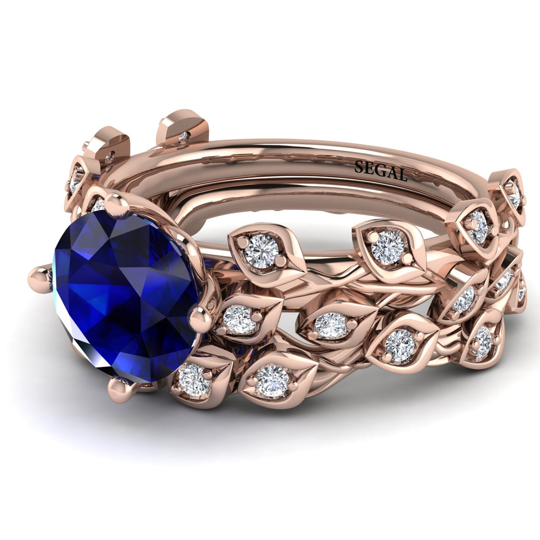 Leaves All Around Blue Sapphire Wedding Bridal Set - Sydney 2ct No. 14