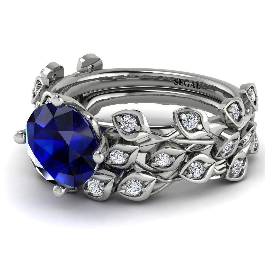 Leaves All Around Blue Sapphire Wedding Bridal Set - Sydney 2ct No. 15