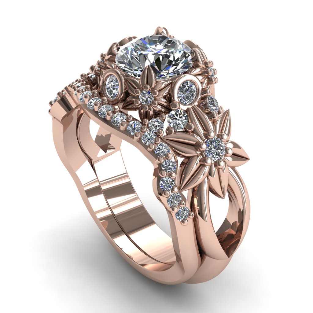 Flowers And Branches Bridal Set Diamond Ring - Katherine no. 2