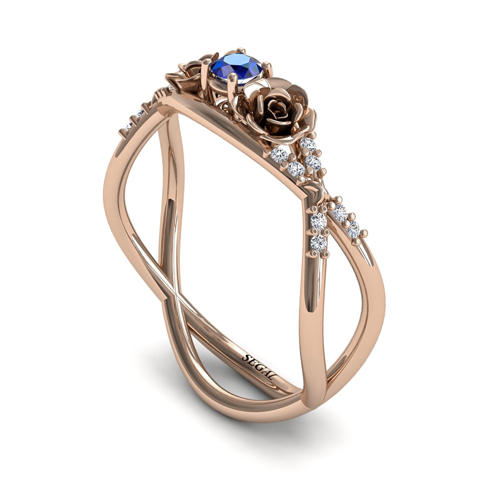 Rose Engagement ring 14K Rose Gold Thin Elegant Flower Ring Sapphire - Stella no. 8