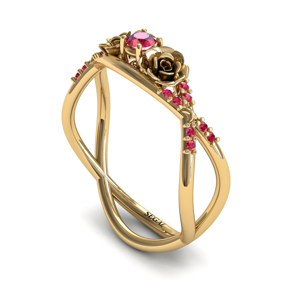 Rose Engagement ring 14K Yellow Gold Thin Elegant Flower Ring Ruby - Stella no. 13