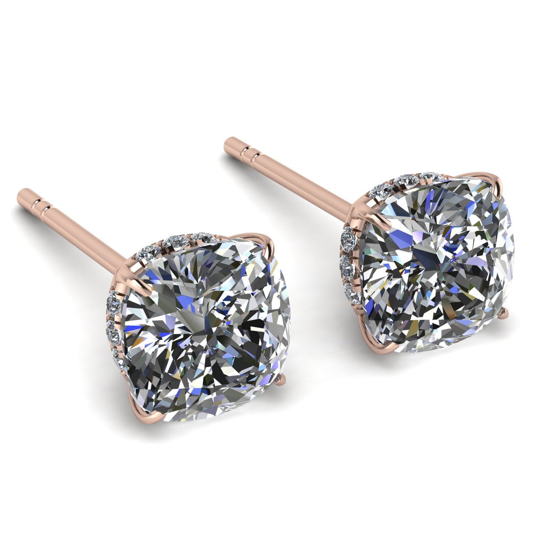 Hidden Halo Cushion Diamond Earrings - Alivia No. 2