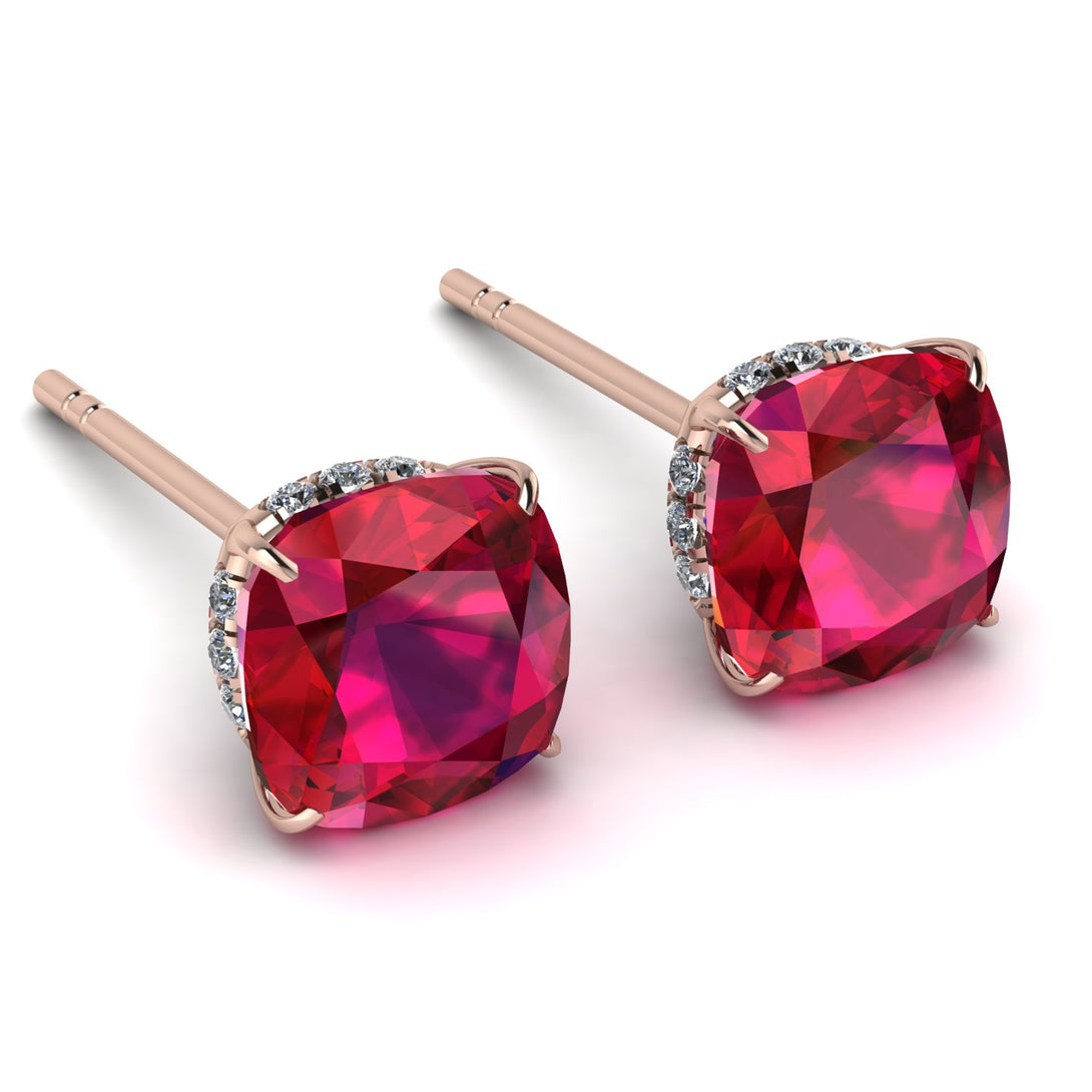 Hidden Halo Cushion Ruby Earrings - Alivia No. 11