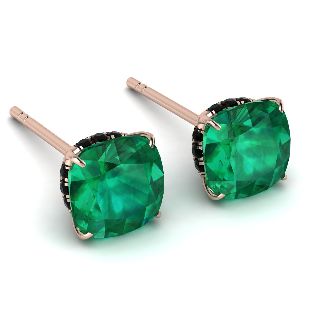 Hidden Halo Cushion Emerald Earrings - Alivia No. 35