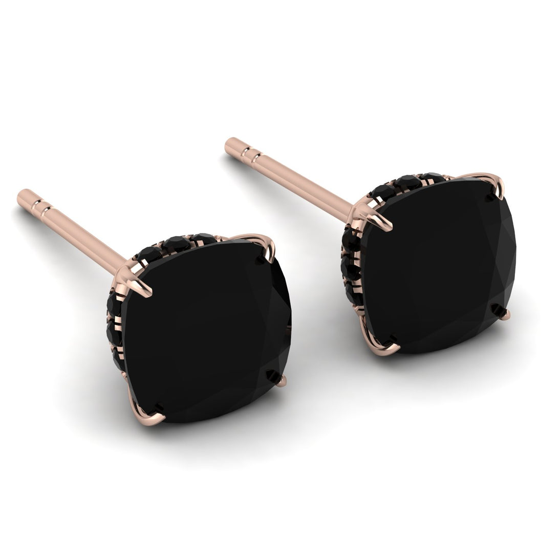 Hidden Halo Cushion Black Diamond Earrings - Alivia No. 38