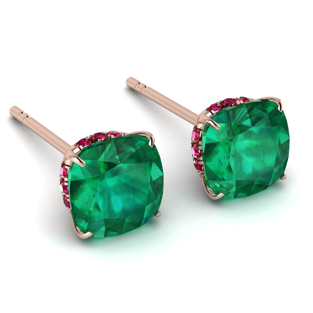 Hidden Halo Cushion Emerald Earrings - Alivia No. 50