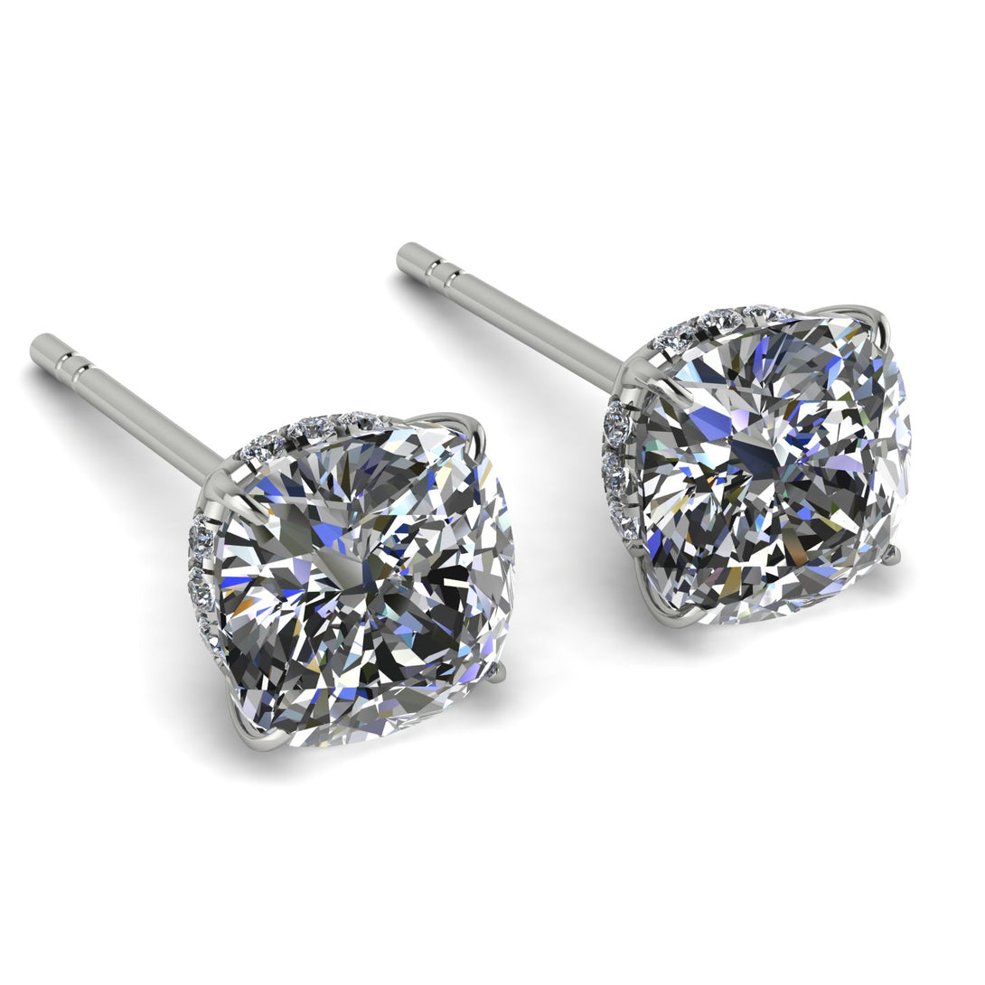 Hidden Halo Cushion Diamond Earrings - Alivia No. 3