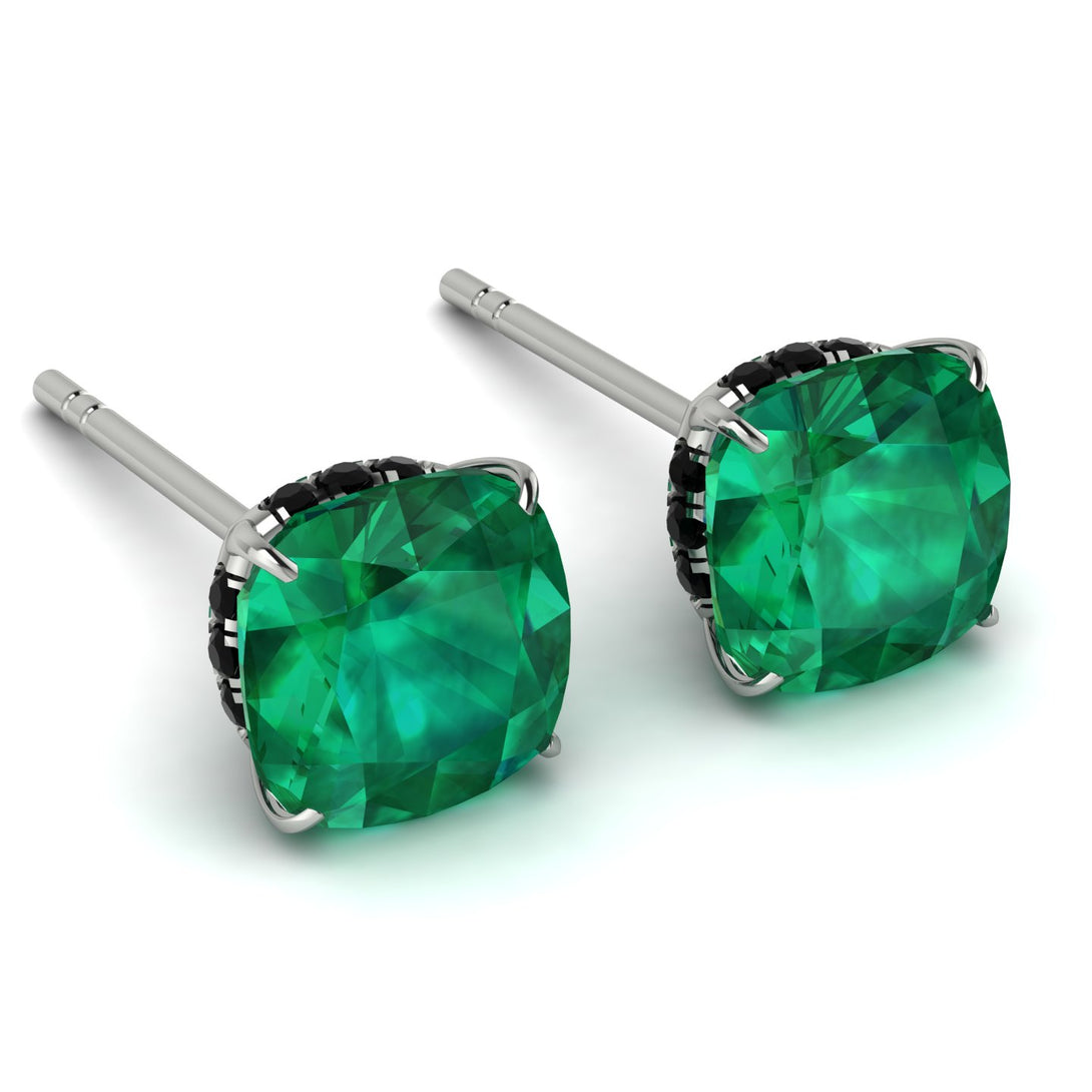 Hidden Halo Cushion Emerald Earrings - Alivia No. 36