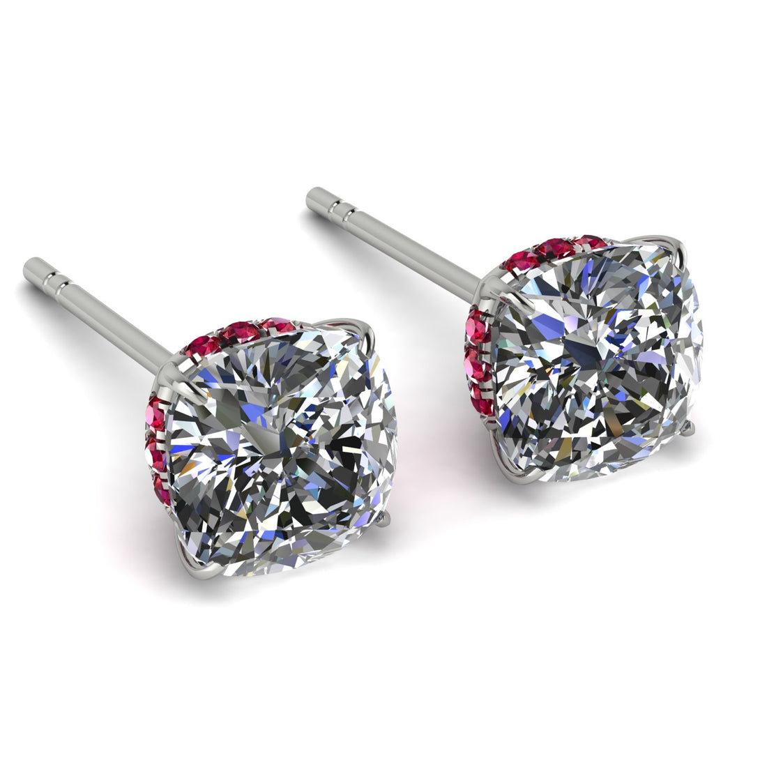 Hidden Halo Cushion Diamond Earrings - Alivia No. 48