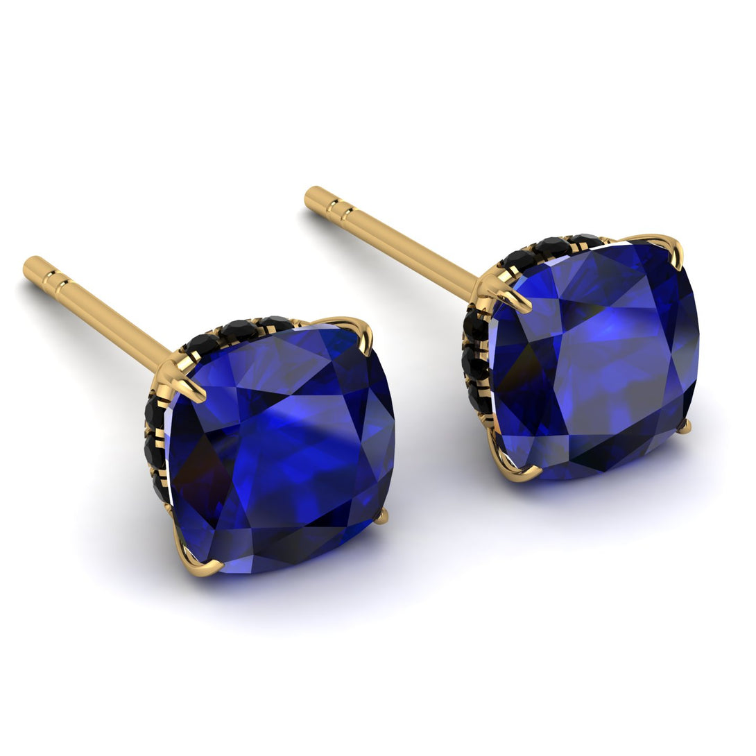 Hidden Halo Cushion Sapphire Earrings - Alivia No. 43